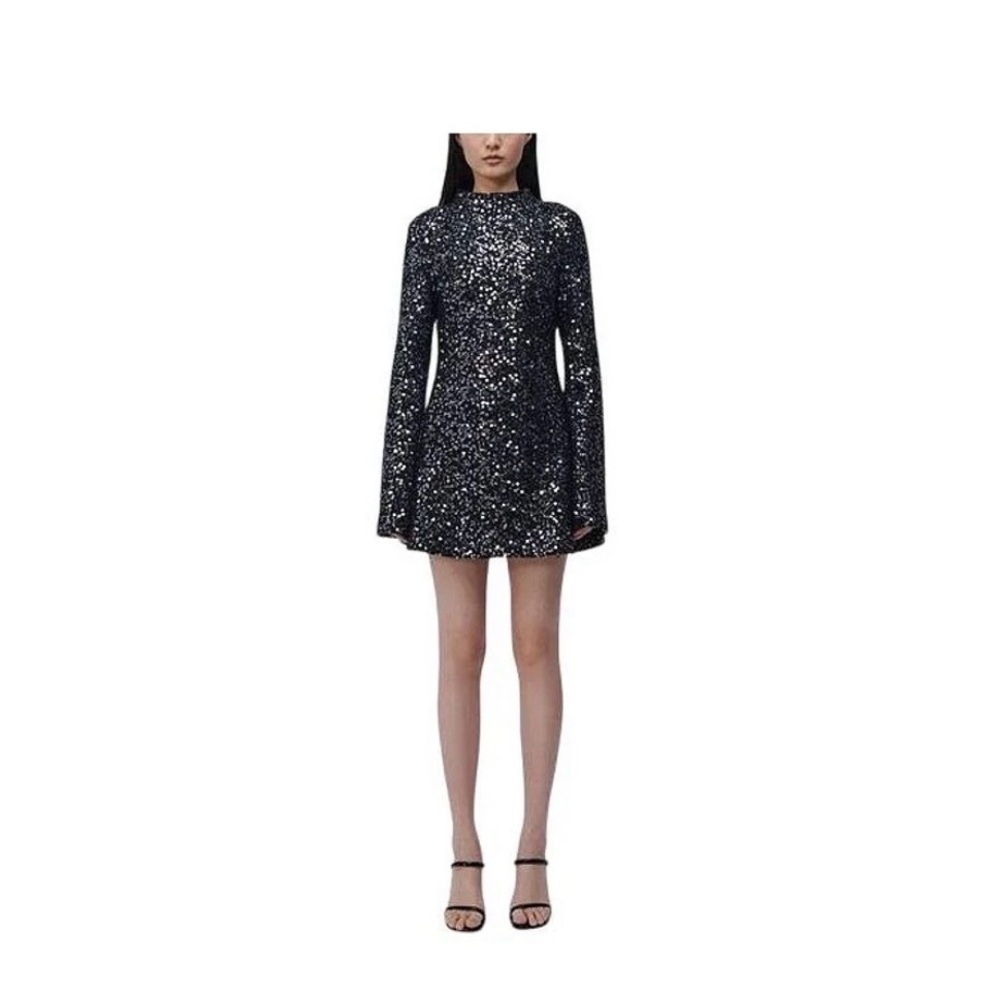 Vince Camuto Blue Sequin Mini Dress with Long Sleeves